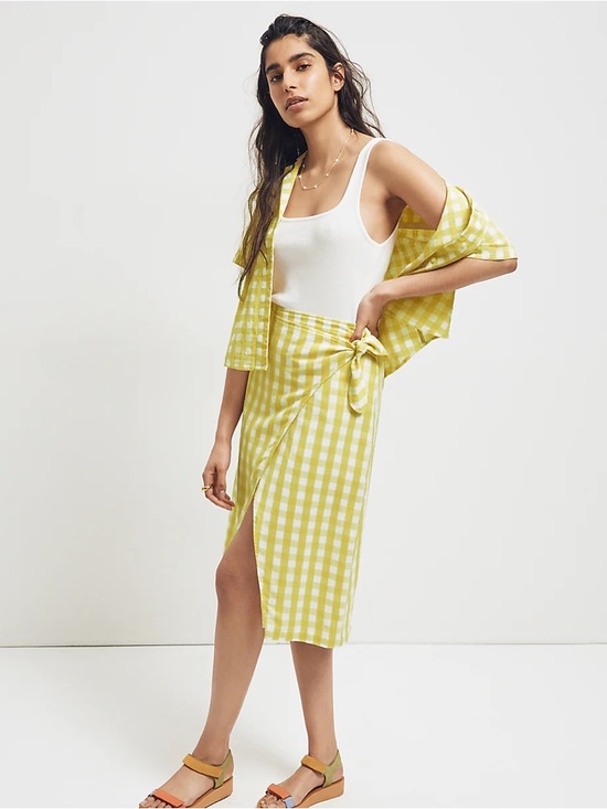 Madewell Dresses & Skirts - Madewell Sarong Midi Wrap Skirt‎ Yellow & White Gingham Tie-Waist Women’s 6
